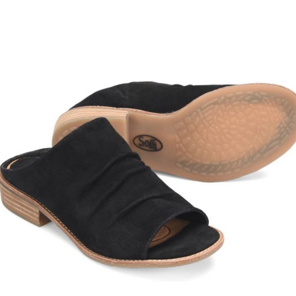 Women's Sofft Netta Black Suede Slide Sandals - Size 8.5